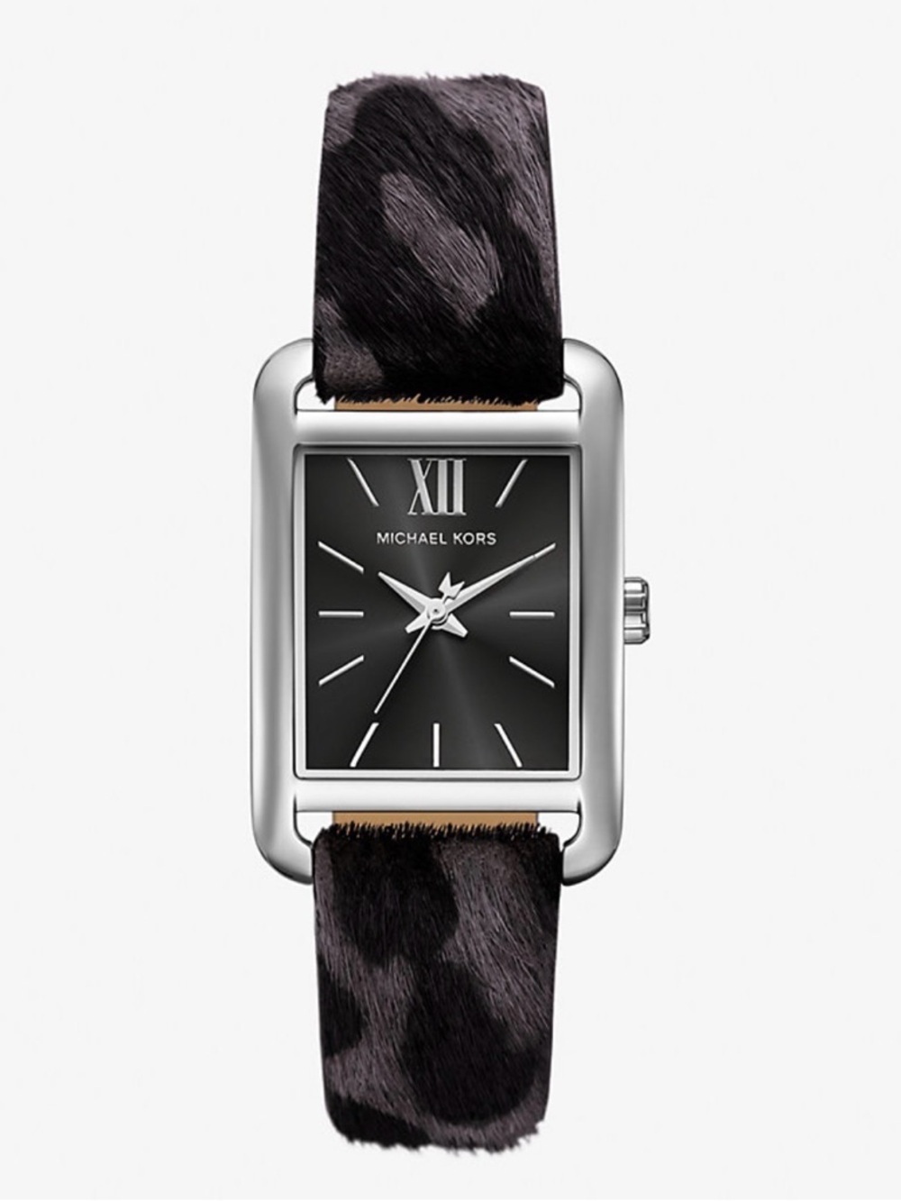 Michael Kors Monroe Leopard Calf Hair Watch Silver Tone MKO1199